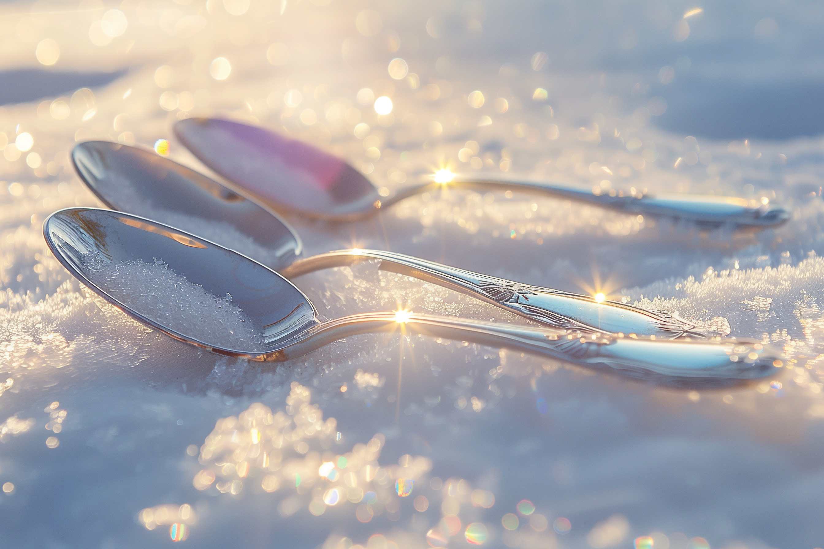 3 spoons on glistening snow