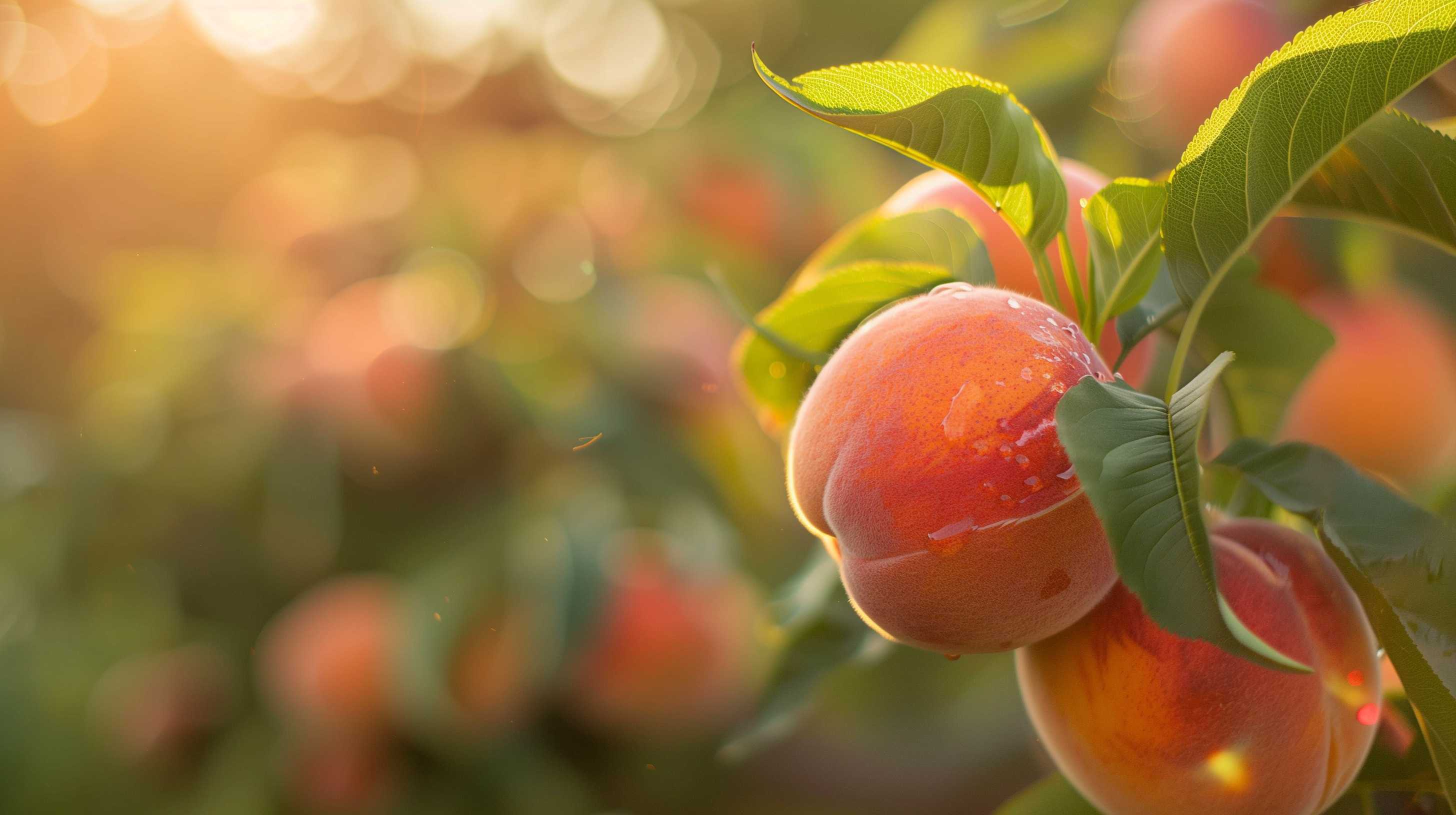 close up picture of a peach on a peach tree