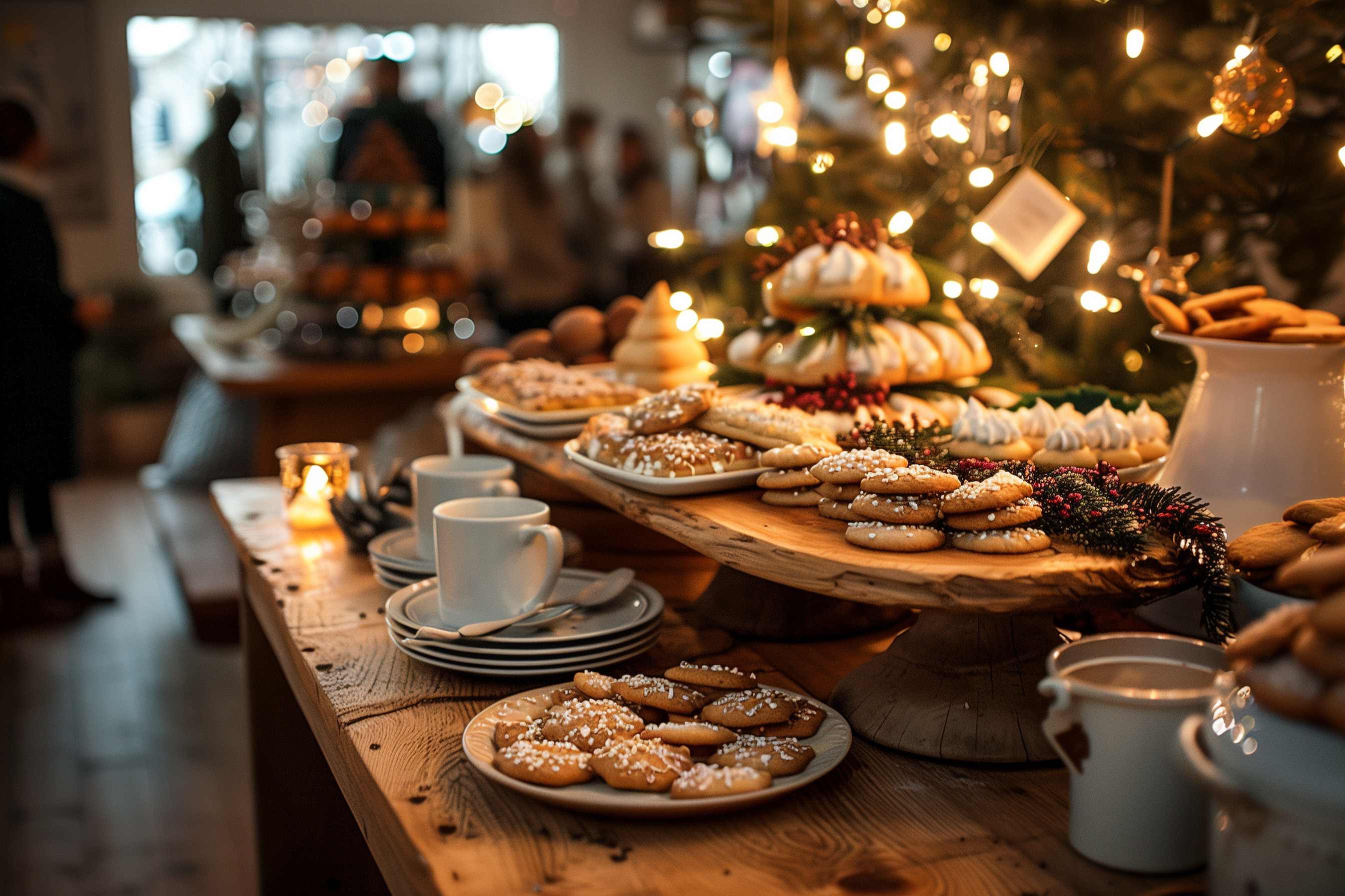 a display of cookies at a christmas party