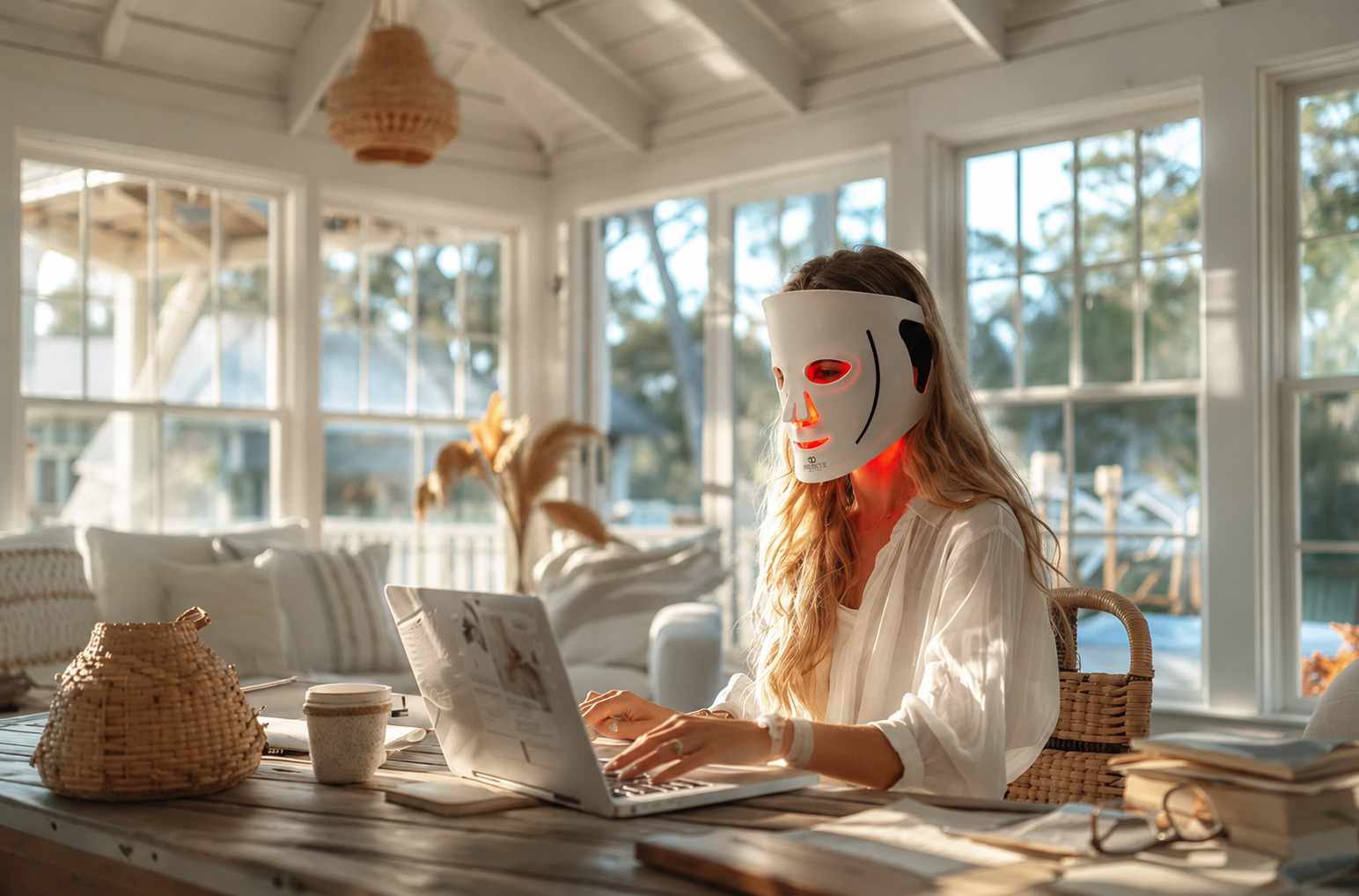 women working at laptop and wearing rediight therapy