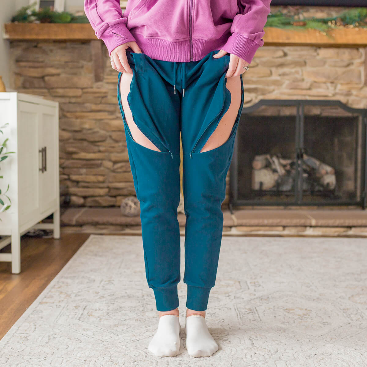 Injection Joggers Marine Blue | Model is 5'3" 130lbs wearing size S