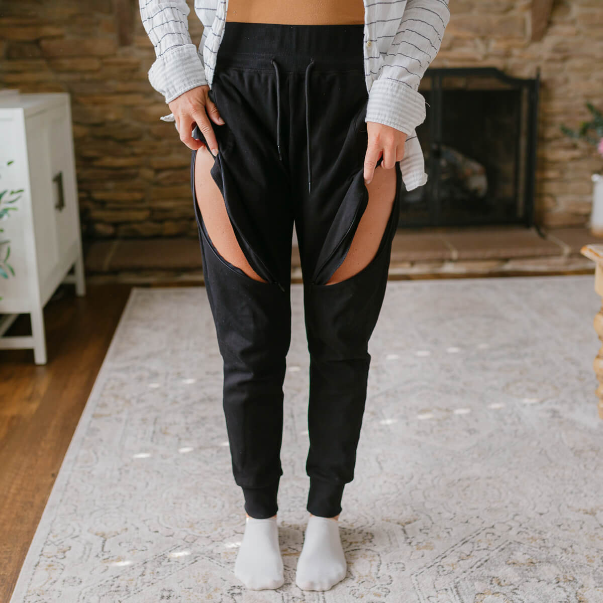 Injection Joggers Black | Model is 5'3" 130lbs wearing size S