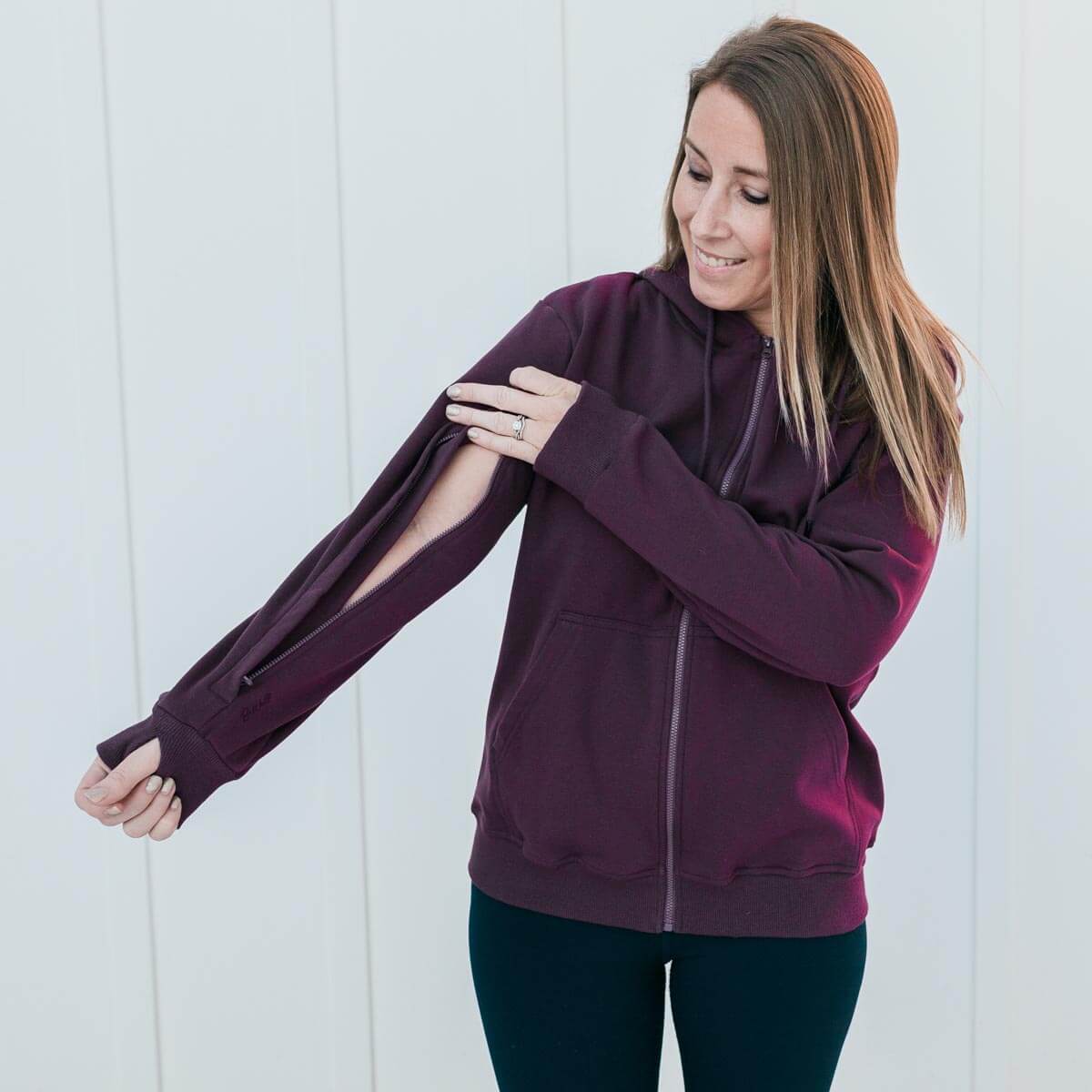 IV Zip Hoodie Plum | Model is 5'3" 130lbs wearing size S