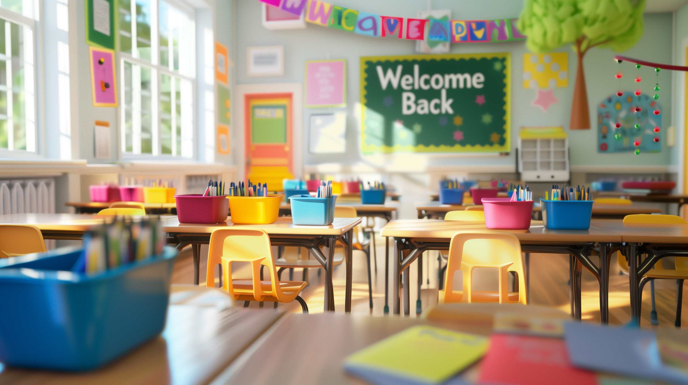 A picture of a bright and cheerful classroom. It appears to be elementary school.