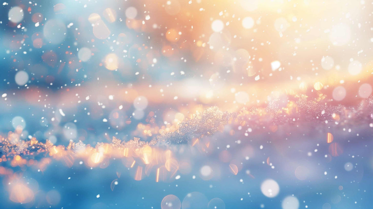 Soft bokeh lights in blue, gold, and pink tones create a dreamy, hopeful atmosphere.