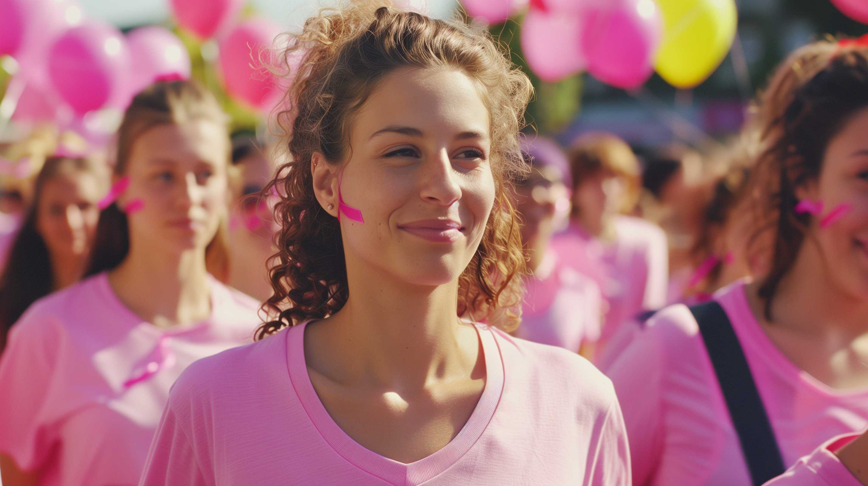 women in pink walking at a breast cancer event