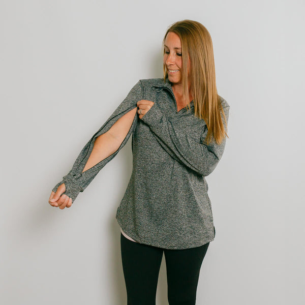 IV Quarter Zip Athletic Black | Model is 5'3" 130lbs wearing size M