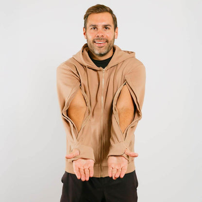 IV Zip Hoodie Mocha  | Model is 5'8" 165lbs wearing size M