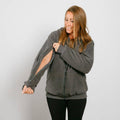 Sherpa IV Zip Hoodie Charcoal | Model is 5'3" 130lbs wearing size S
