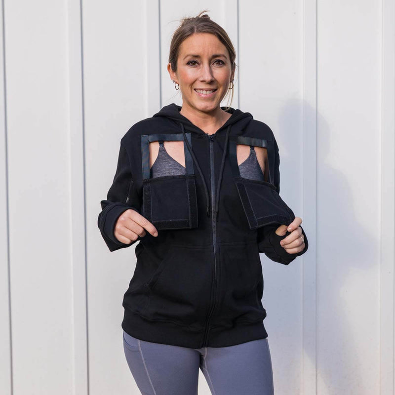 Port IV Zip Hoodie Black | Model is 5'3" 130lbs wearing size S