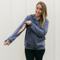 IV Zip Hoodie Slate Blue | Model is 5'3" 130lbs wearing size S